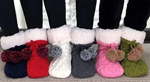 Pudus Cable Knit Slipper Socks White Adult