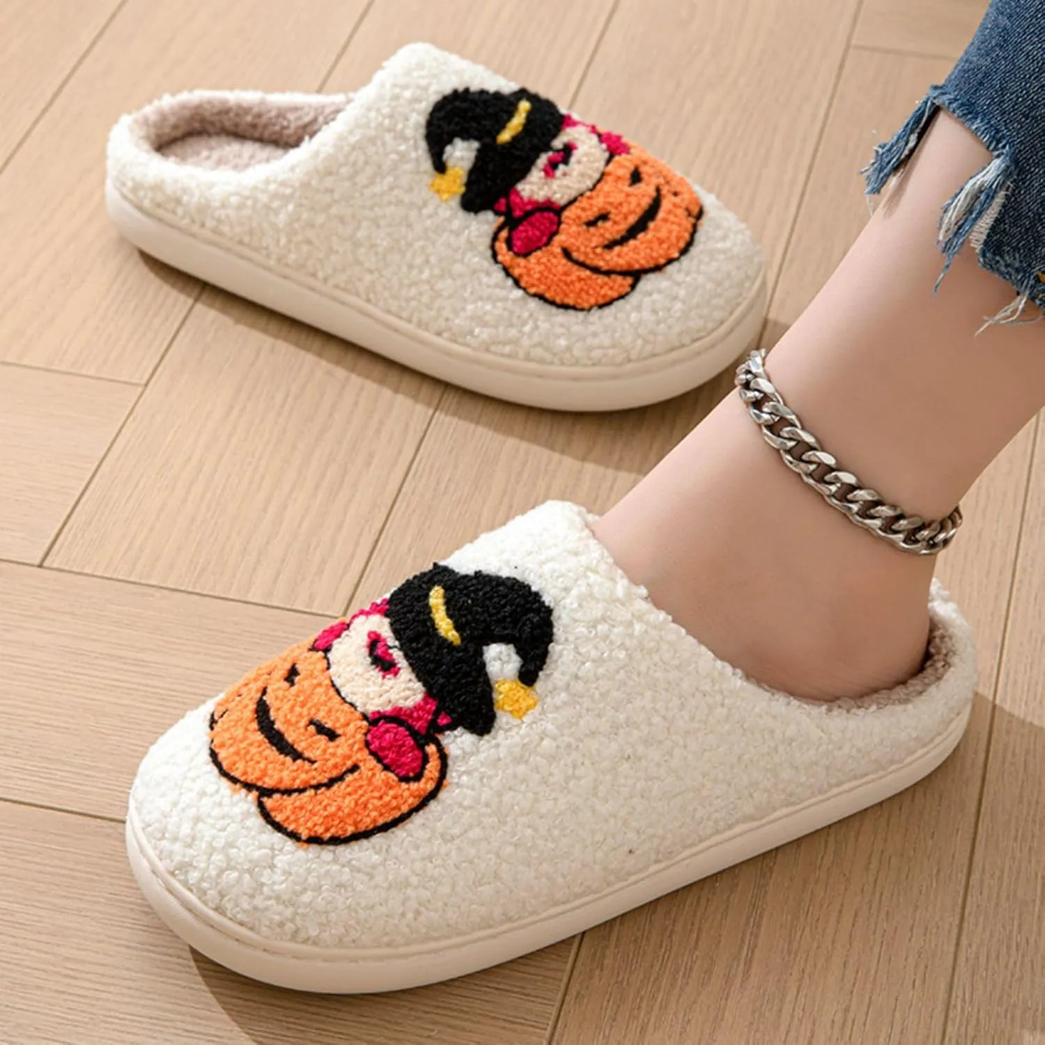 QSKPC animal slippers for women Fluffy Plush Slippers Cute Cartoon House Slipper Fruit Slippers for Womens Mens Plush Soft Memory Foam House Shoes
