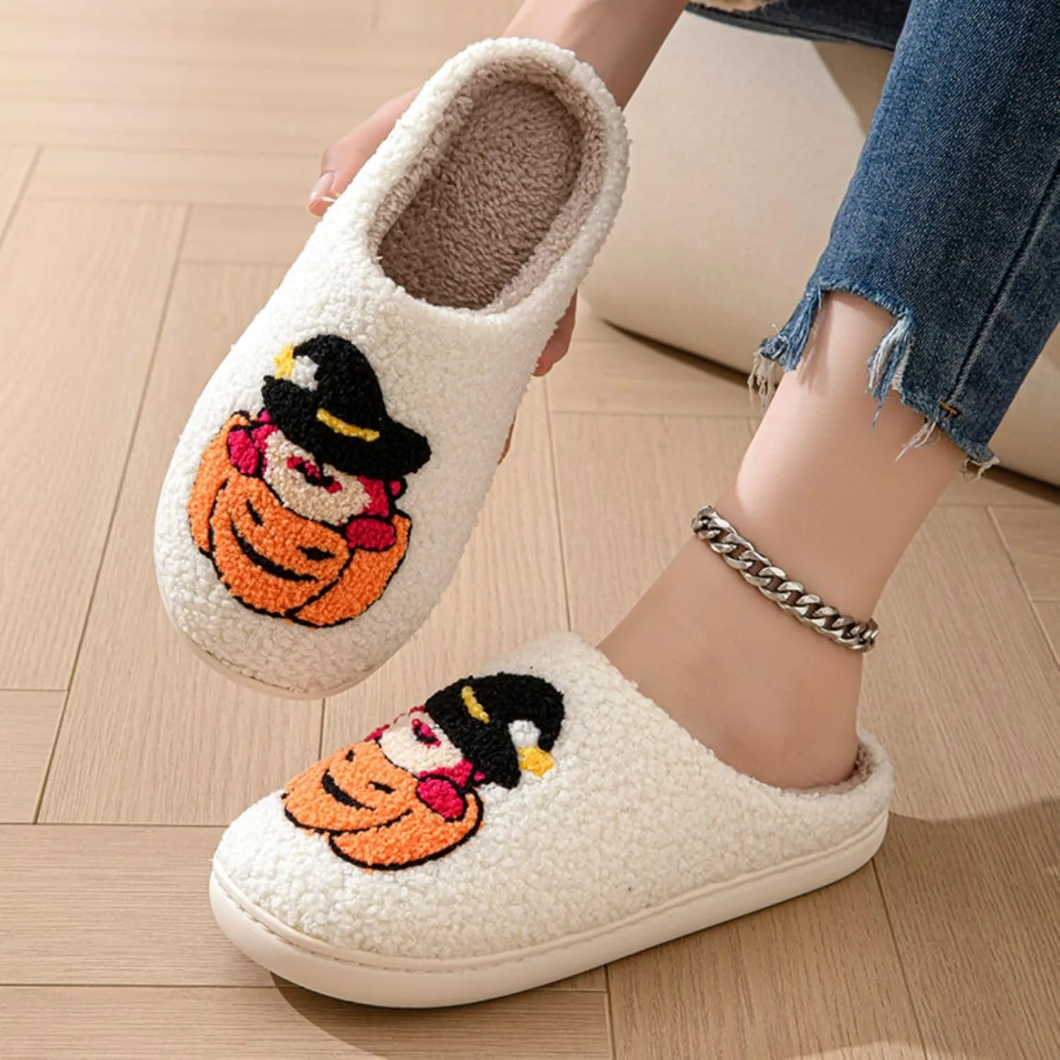 QSKPC animal slippers for women Fluffy Plush Slippers Cute Cartoon House Slipper Fruit Slippers for Womens Mens Plush Soft Memory Foam House Shoes