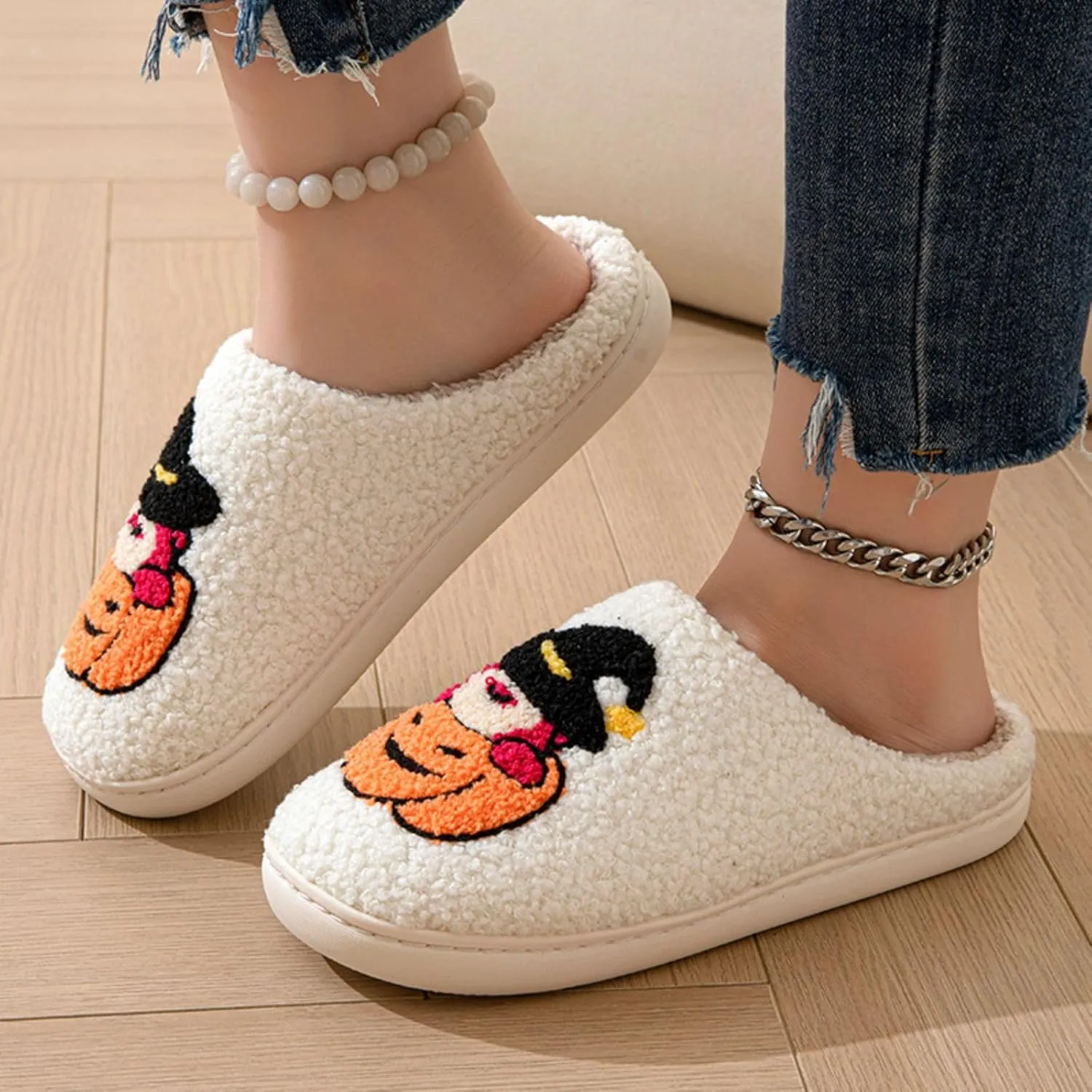 QSKPC animal slippers for women Fluffy Plush Slippers Cute Cartoon House Slipper Fruit Slippers for Womens Mens Plush Soft Memory Foam House Shoes