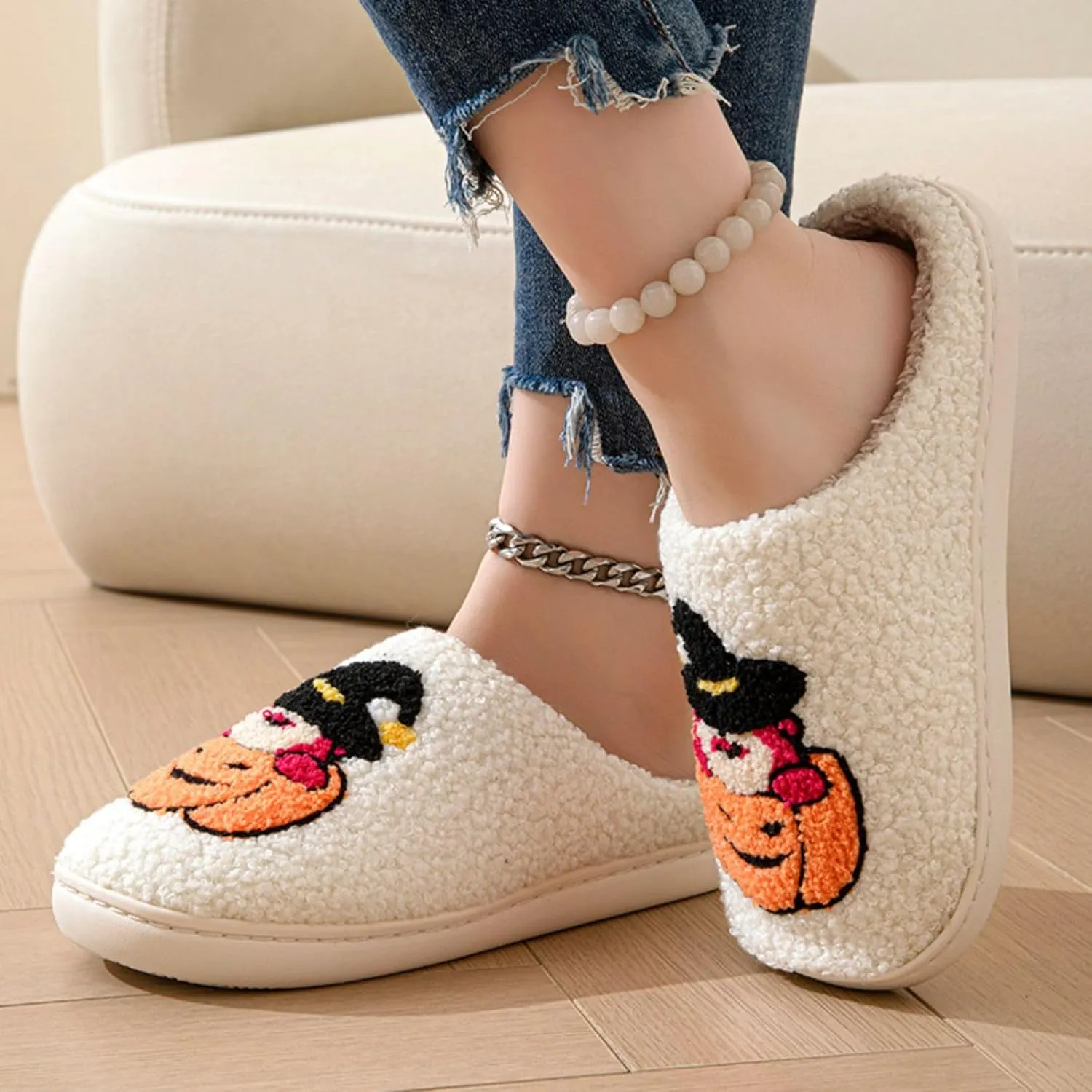 QSKPC animal slippers for women Fluffy Plush Slippers Cute Cartoon House Slipper Fruit Slippers for Womens Mens Plush Soft Memory Foam House Shoes
