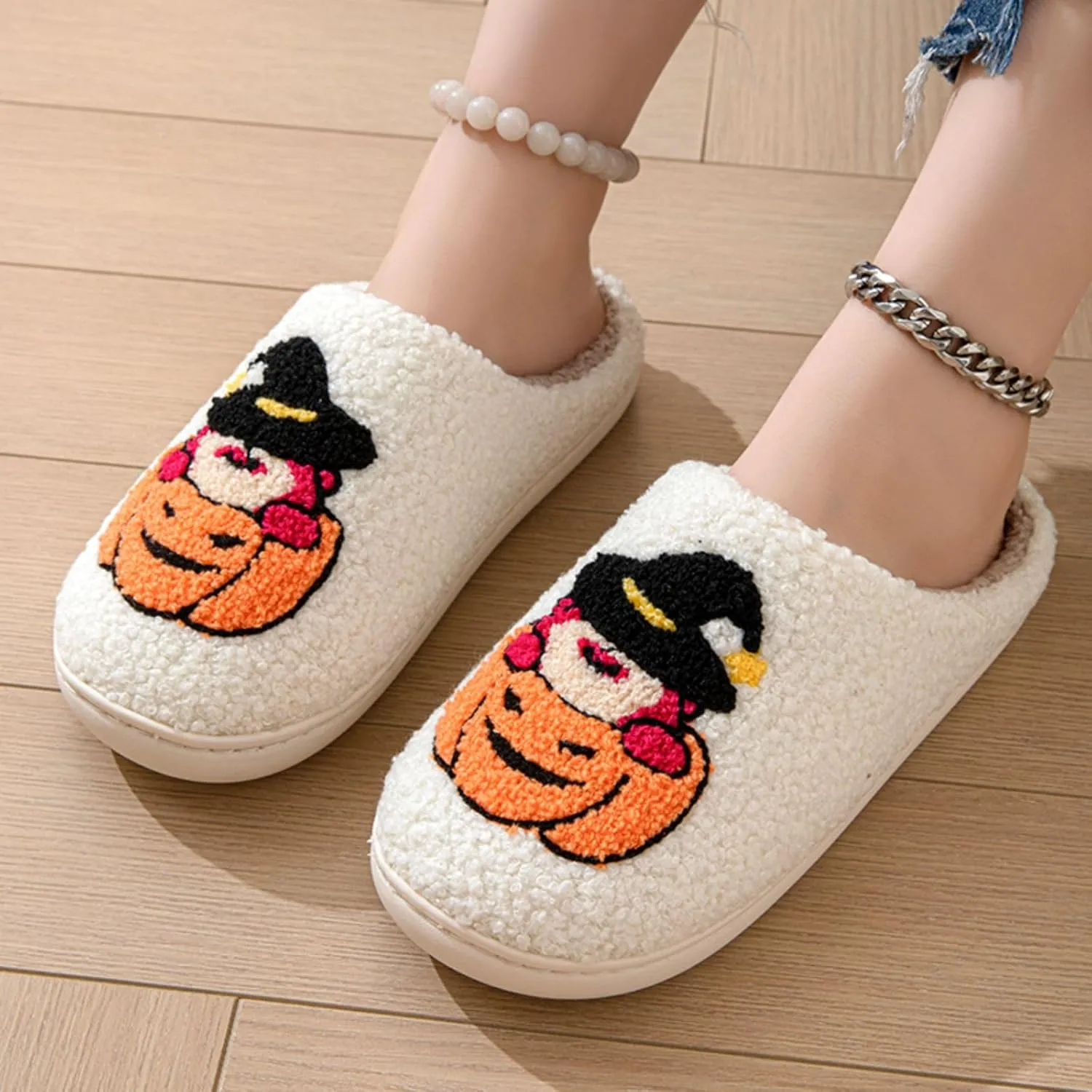 QSKPC animal slippers for women Fluffy Plush Slippers Cute Cartoon House Slipper Fruit Slippers for Womens Mens Plush Soft Memory Foam House Shoes