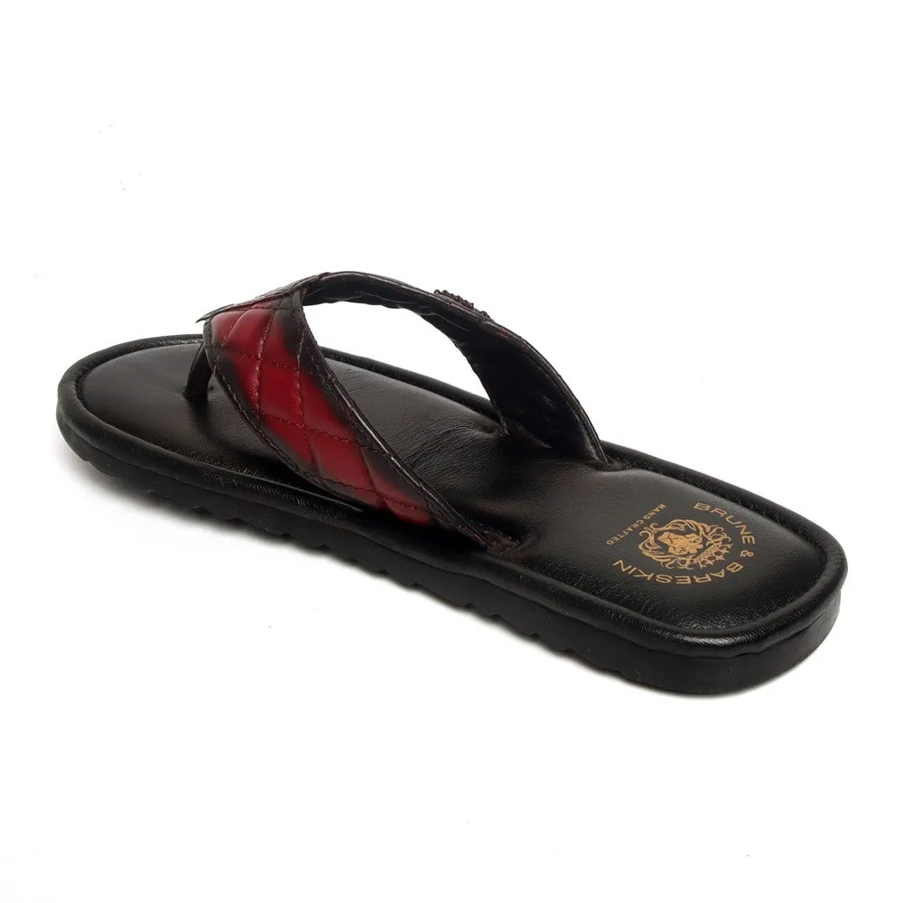 Quilted V-Strap Slippers with Padded Base in Wine Leather