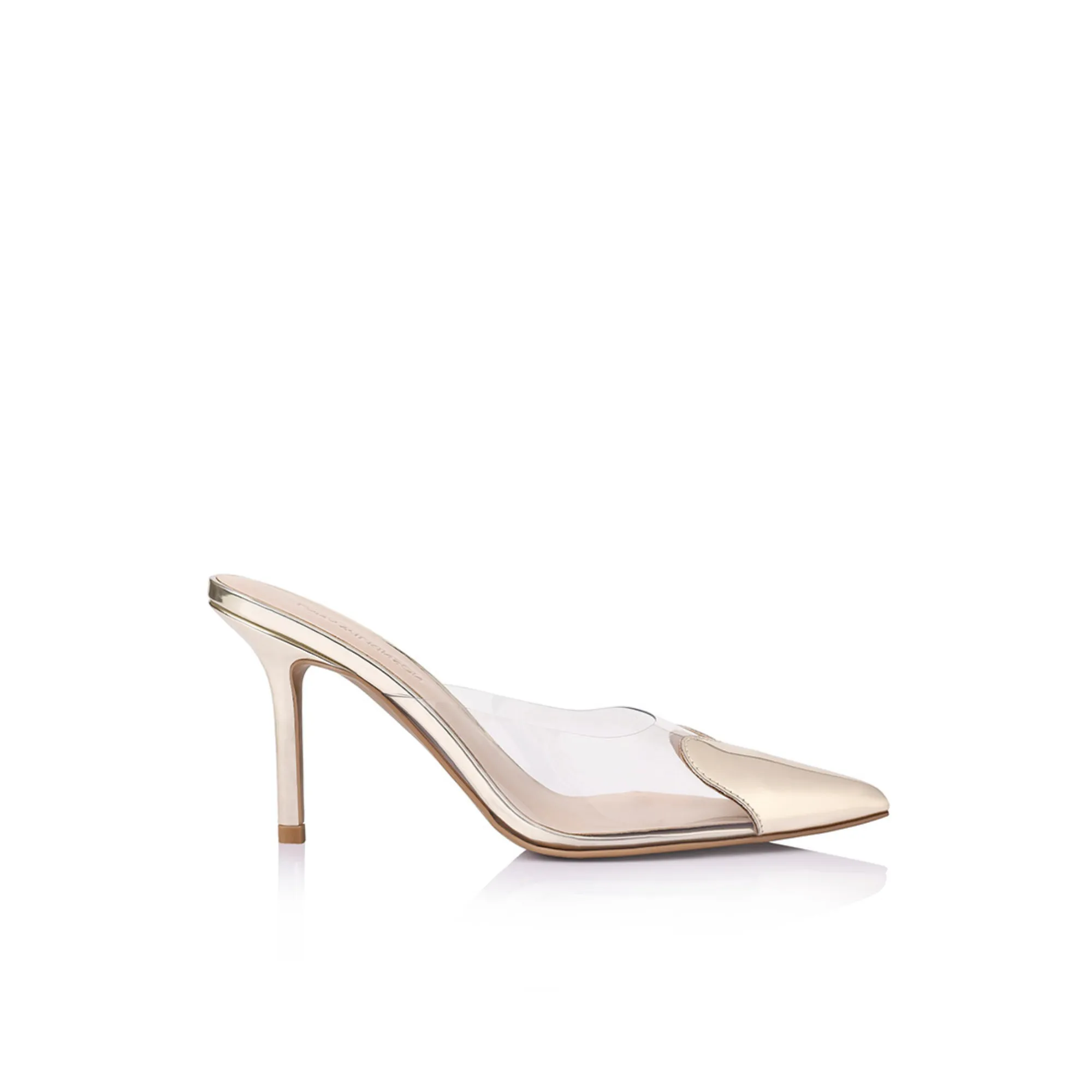 Raquel Mule Vinylite & Gold Metallic Patent Leather