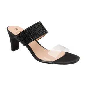 Ravel Black Satin & Diamante Dorea Mule Shoes