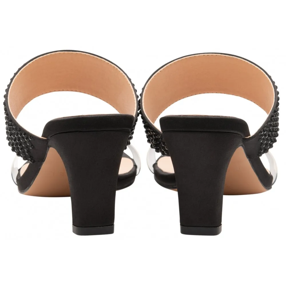 Ravel Black Satin & Diamante Dorea Mule Shoes