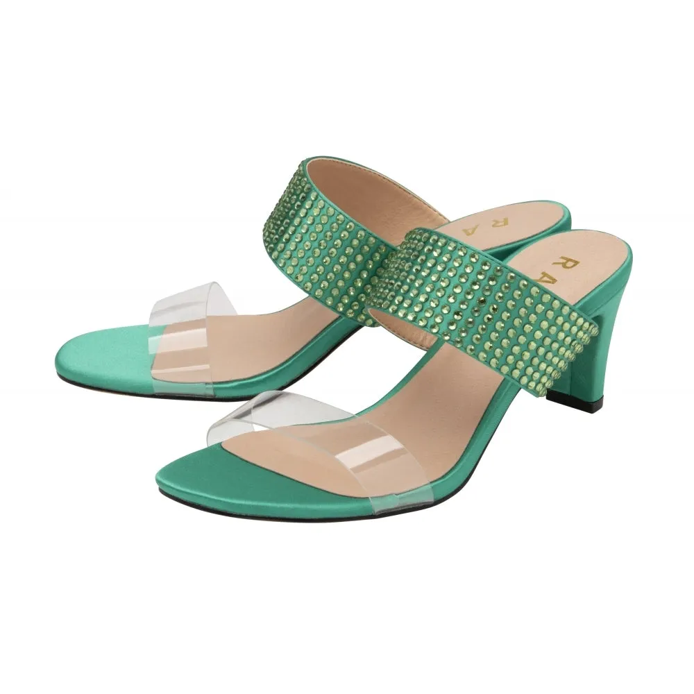 Ravel Green Satin & Diamante Dorea Mule Shoes