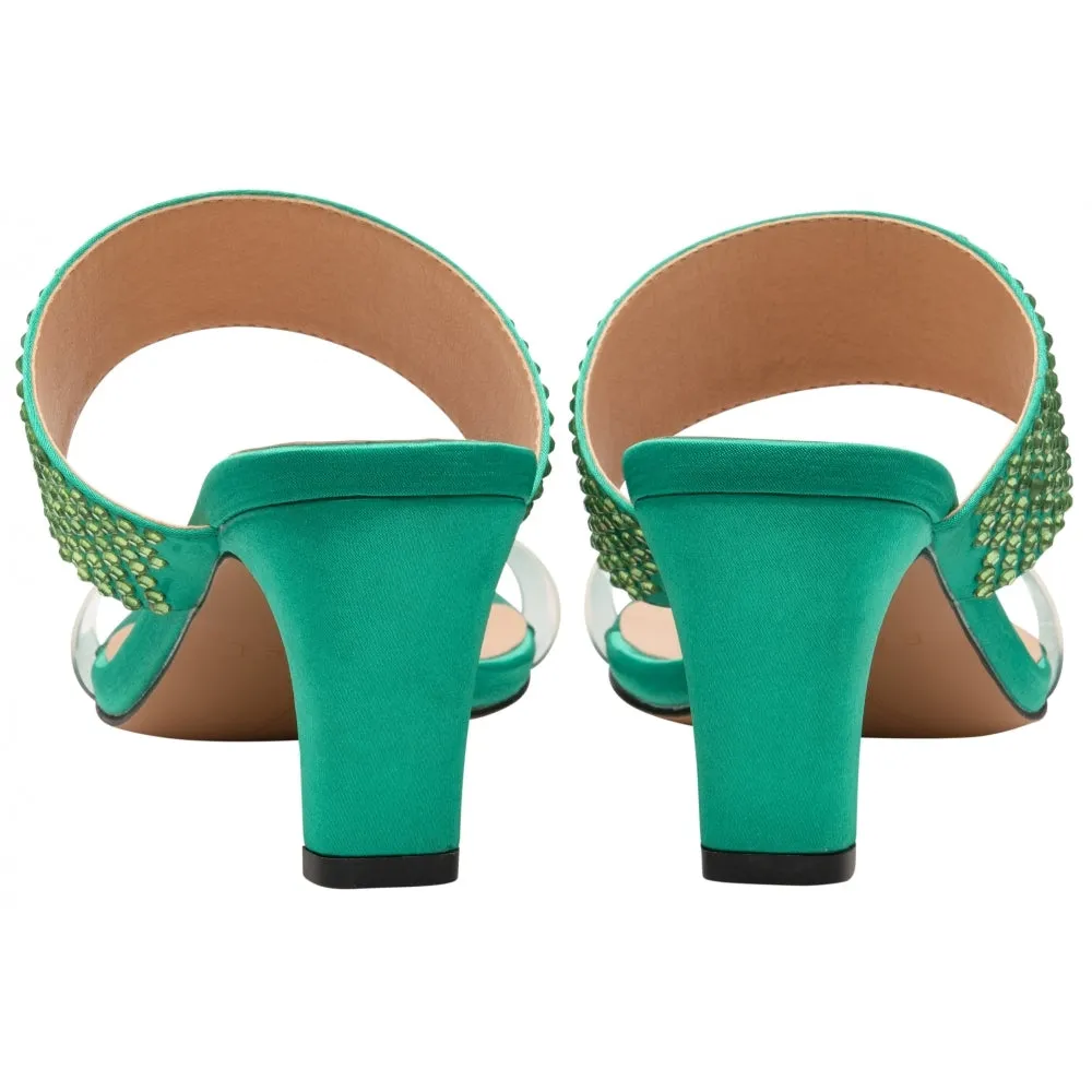 Ravel Green Satin & Diamante Dorea Mule Shoes