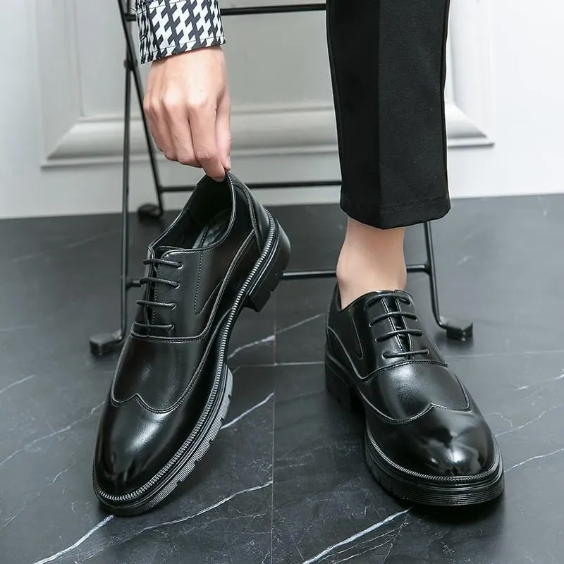 Retro Wingtip Brogue Lace Up Formal Shoes British Style Luxury Leather Oxford Shoes Daily Comfortable Footwear for Work Wedding