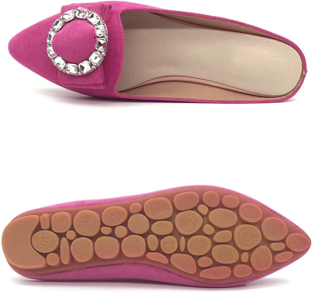 Rhinestone Mules for Women Flats Shoes Slip On Backless Loafer Pointed Toe Dress Mule Slides