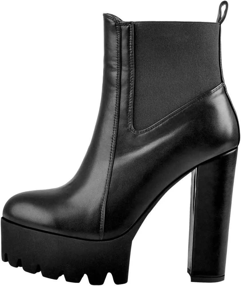 Richealnana Women's Elastic Platform Boots Round Toe Chunky High Heel Pull on Ankle Booties