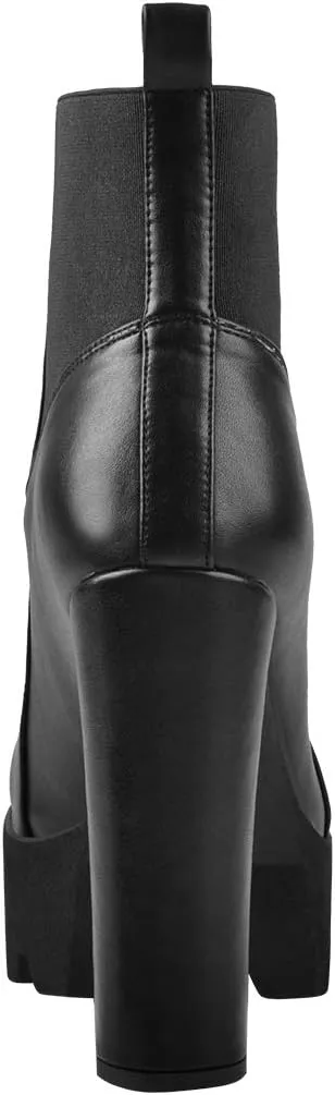 Richealnana Women's Elastic Platform Boots Round Toe Chunky High Heel Pull on Ankle Booties