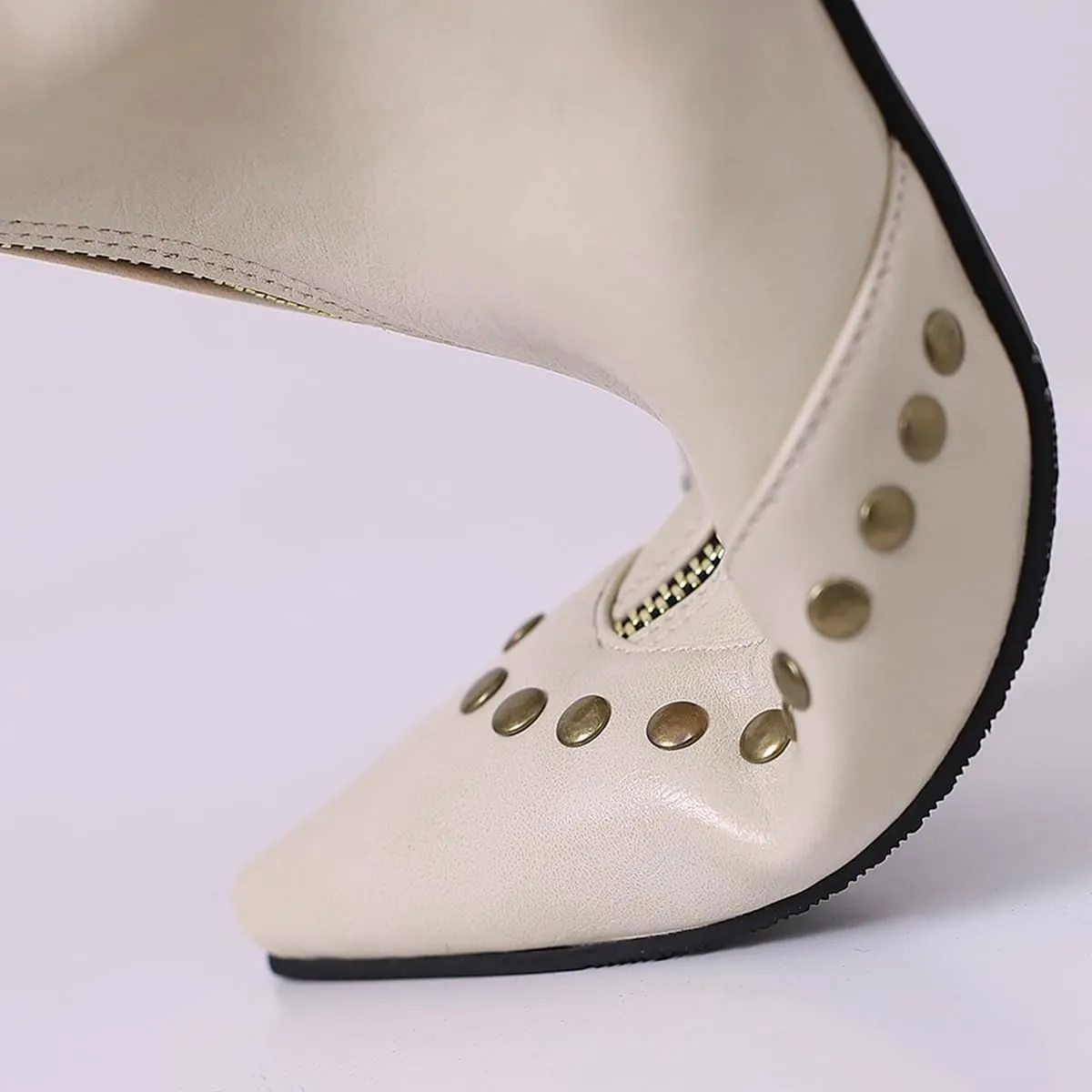 Rivet Studded Ankle Boots Stiletto High Heels Front Zipper Snakeskin Booties