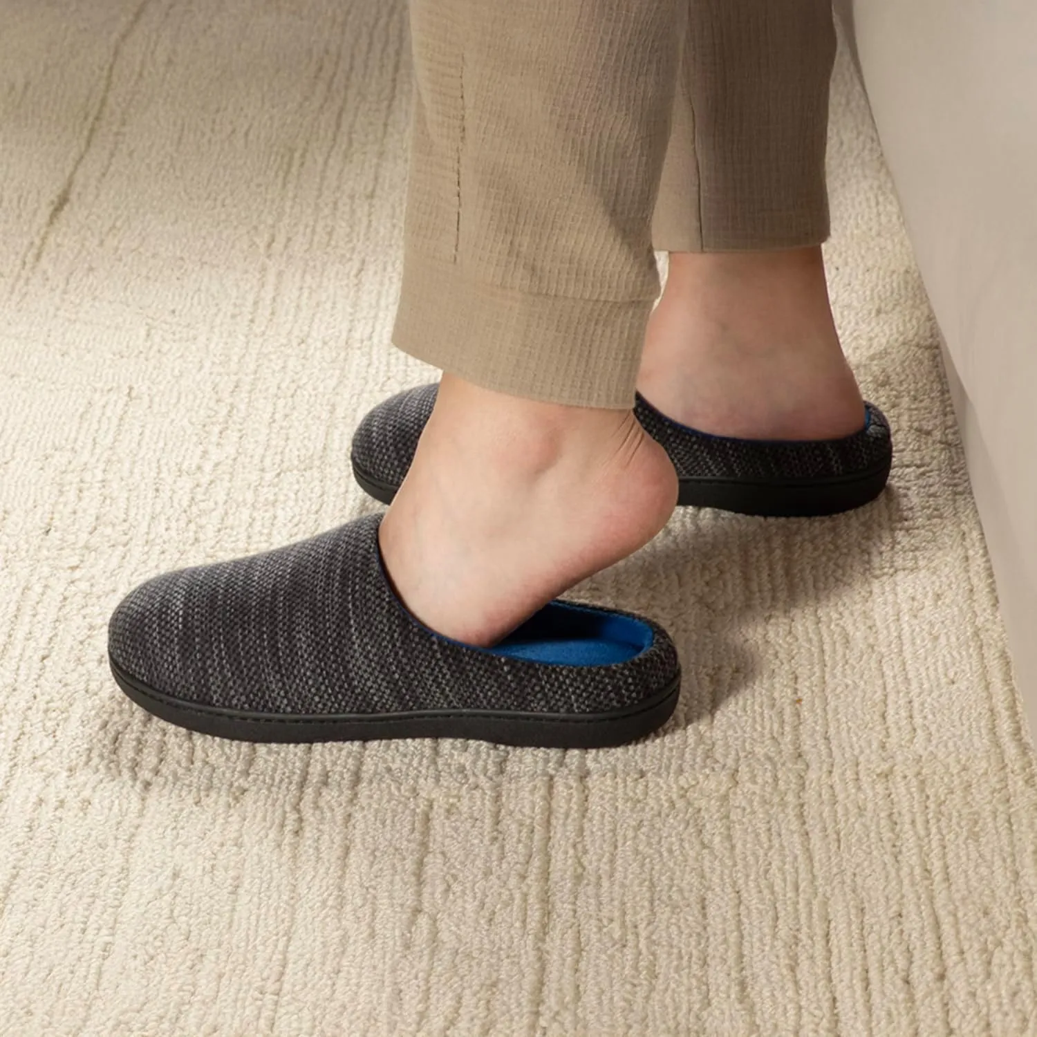 RockDove Men's Birdseye Knit Memory Foam Lounge Slipper with Indoor Oudoor Sole