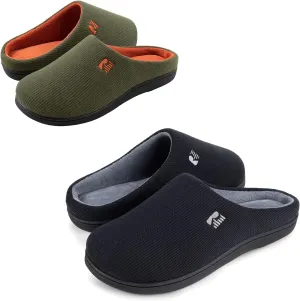 RockDove Set of 2 Pairs - Men's Original Two-Tone Memory Foam Slipper (Size 9-10 Men, Hunter Green) Women's Original Two-Tone Memory Foam Slipper (Size 7-8 Women, Black/Grey)