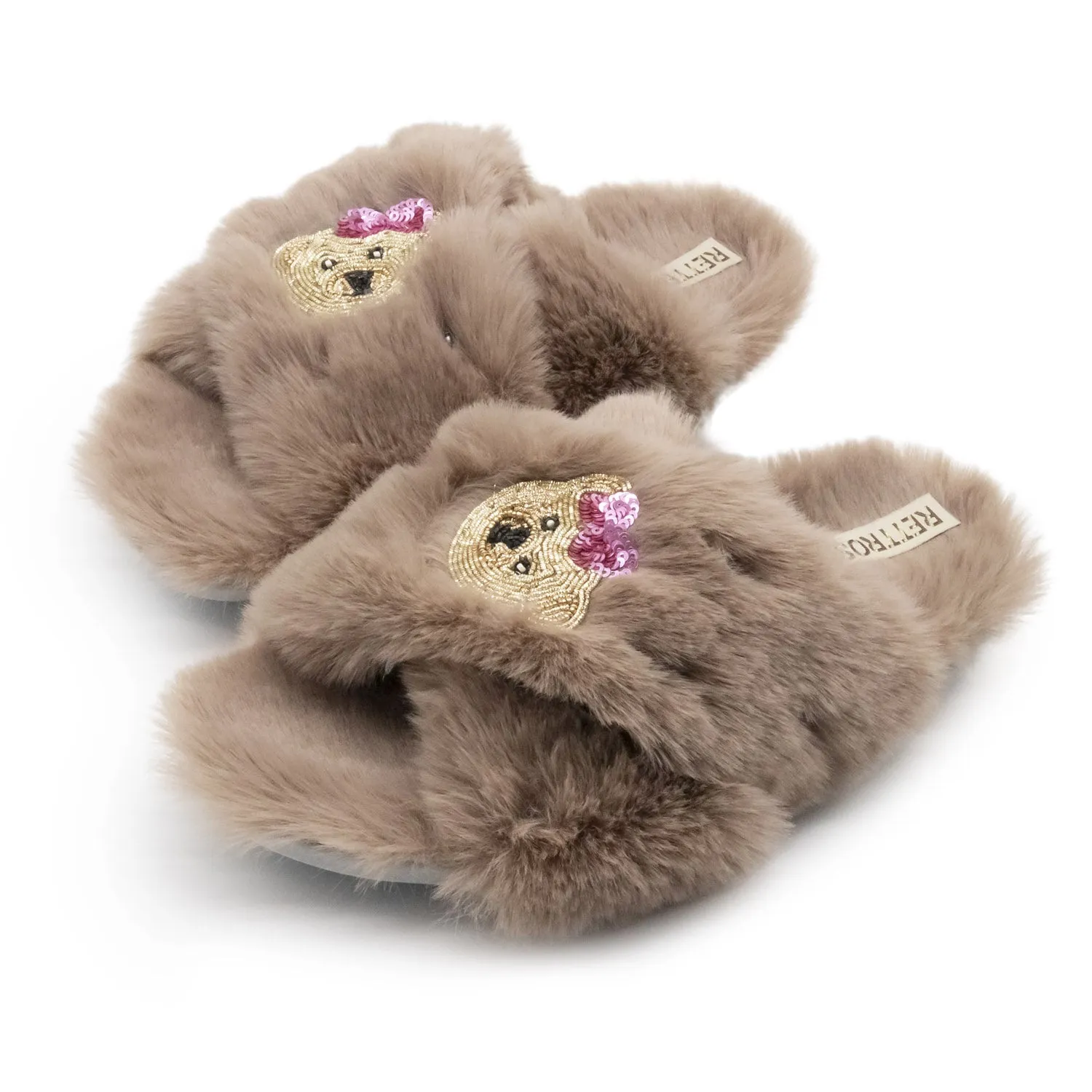 Roxy Mink Luxury Plush Diamanté Embellished Handmade Slipper