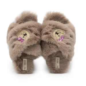 Roxy Mink Luxury Plush Diamanté Embellished Handmade Slipper