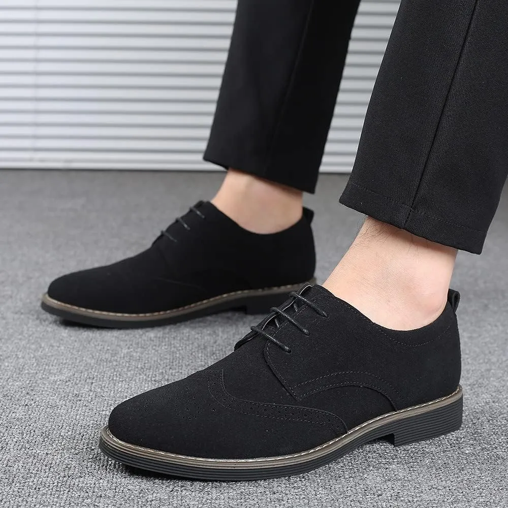 Santimon Mens Fashion Suede Leather Wingtip Oxfords Business Dress Casual Brogue Derby Shoes