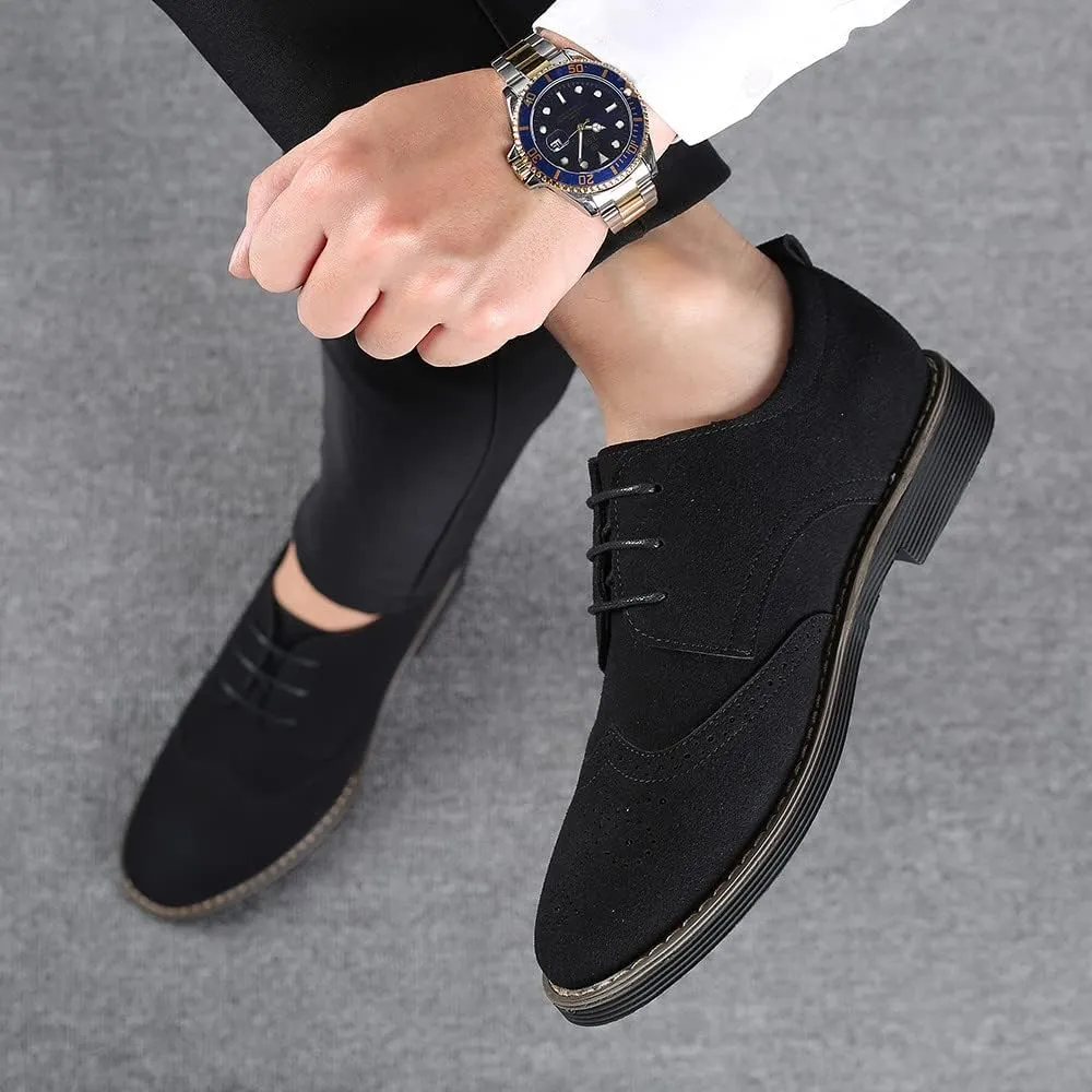 Santimon Mens Fashion Suede Leather Wingtip Oxfords Business Dress Casual Brogue Derby Shoes