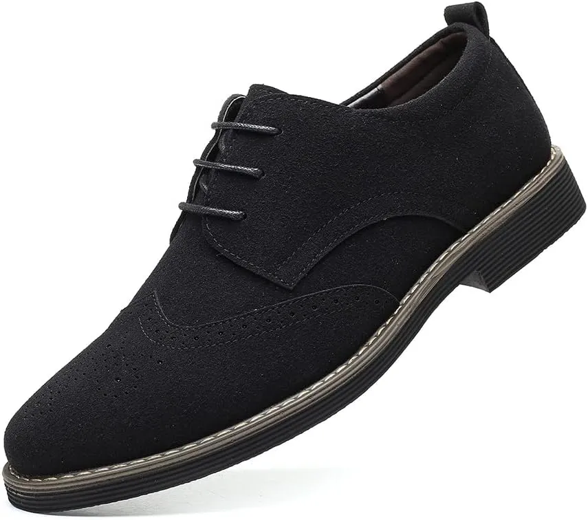 Santimon Mens Fashion Suede Leather Wingtip Oxfords Business Dress Casual Brogue Derby Shoes