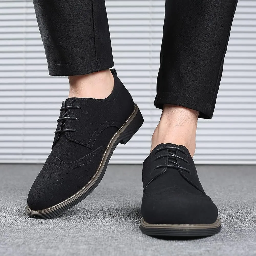 Santimon Mens Fashion Suede Leather Wingtip Oxfords Business Dress Casual Brogue Derby Shoes