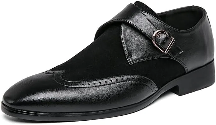 Santimon Mens Wingtip Brogues Two Tone Oxford Dress Shoes Lace up Classic Plaid Prom Fashion Slip On Buckle Belt Shoes
