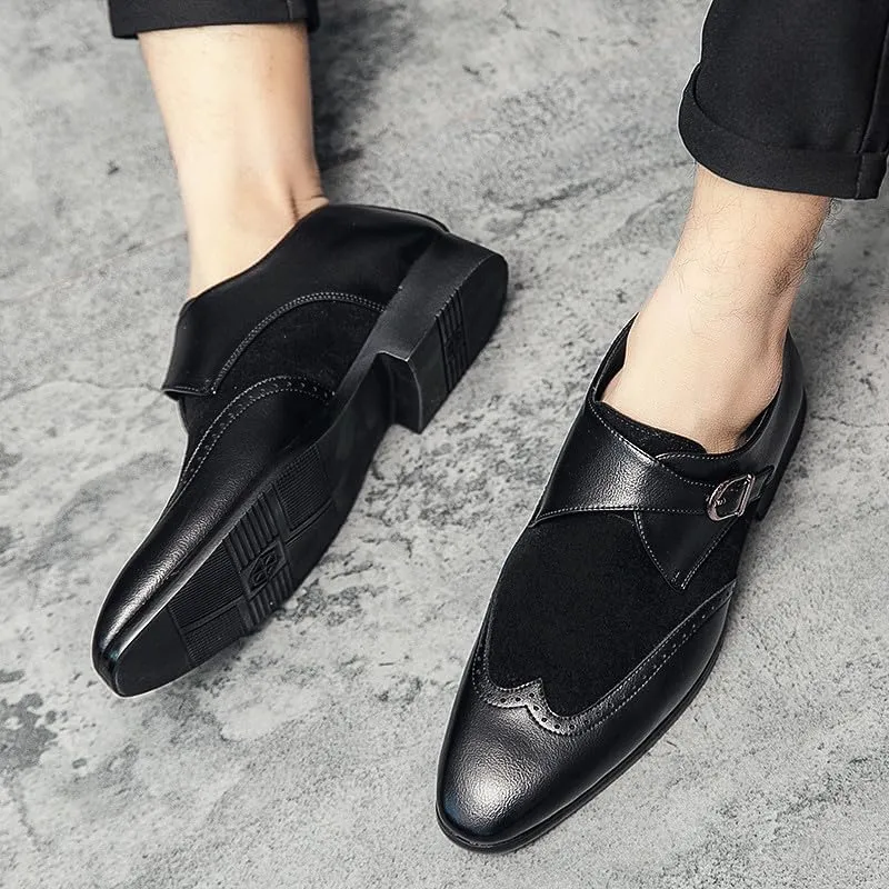 Santimon Mens Wingtip Brogues Two Tone Oxford Dress Shoes Lace up Classic Plaid Prom Fashion Slip On Buckle Belt Shoes