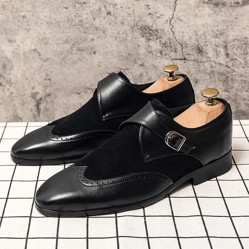 Santimon Mens Wingtip Brogues Two Tone Oxford Dress Shoes Lace up Classic Plaid Prom Fashion Slip On Buckle Belt Shoes