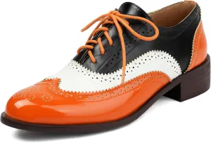 Scaoruki Leisure Oxford Shoes Women Two Tone Wingtip Brogue Shoes
