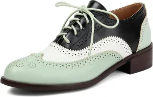 Scaoruki Leisure Oxford Shoes Women Two Tone Wingtip Brogue Shoes