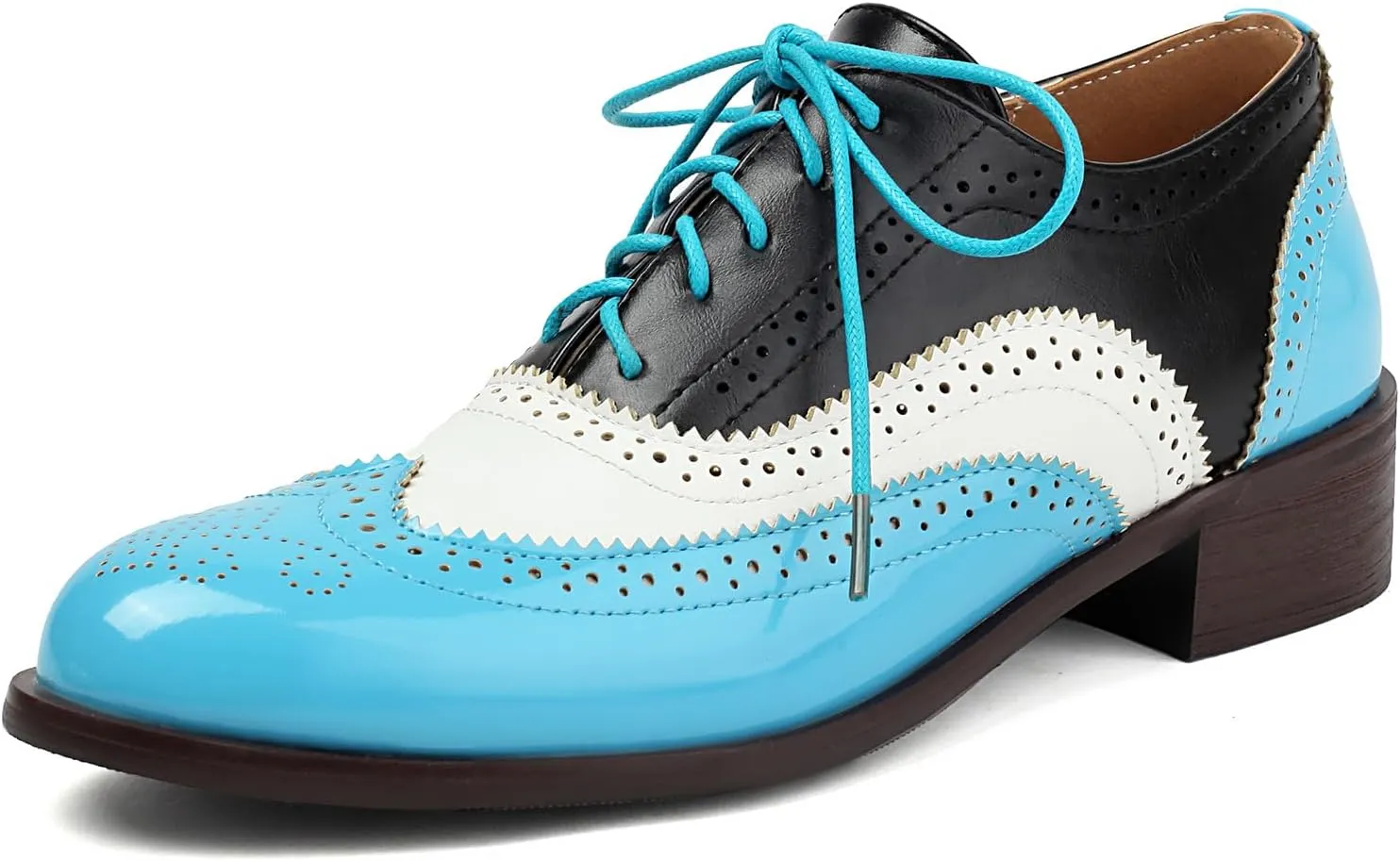 Scaoruki Leisure Oxford Shoes Women Two Tone Wingtip Brogue Shoes