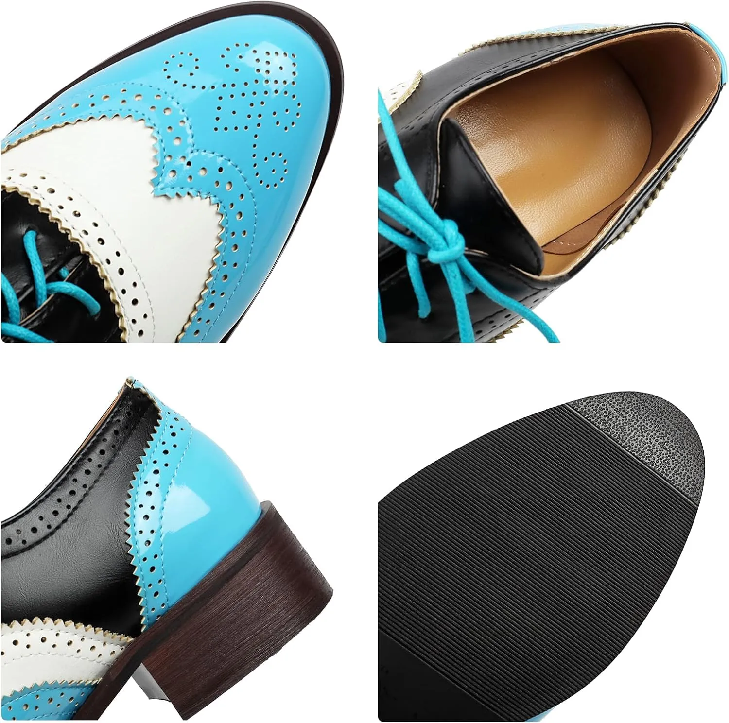 Scaoruki Leisure Oxford Shoes Women Two Tone Wingtip Brogue Shoes