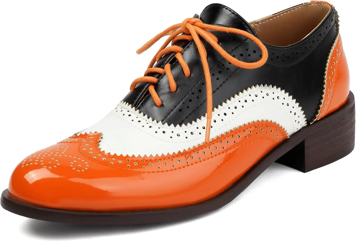 Scaoruki Leisure Oxford Shoes Women Two Tone Wingtip Brogue Shoes