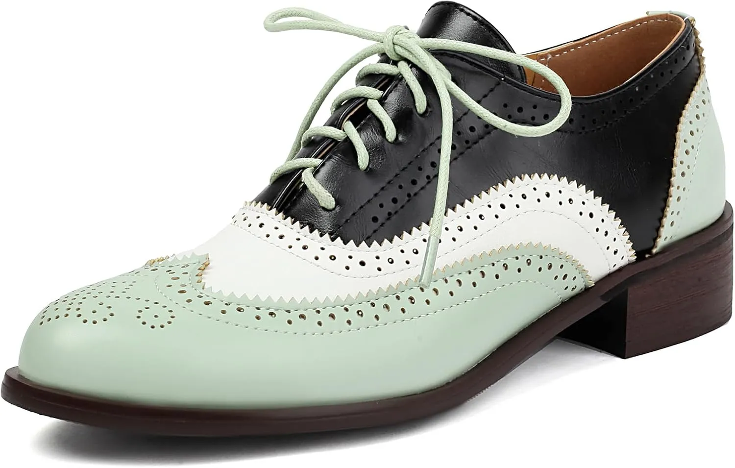 Scaoruki Leisure Oxford Shoes Women Two Tone Wingtip Brogue Shoes