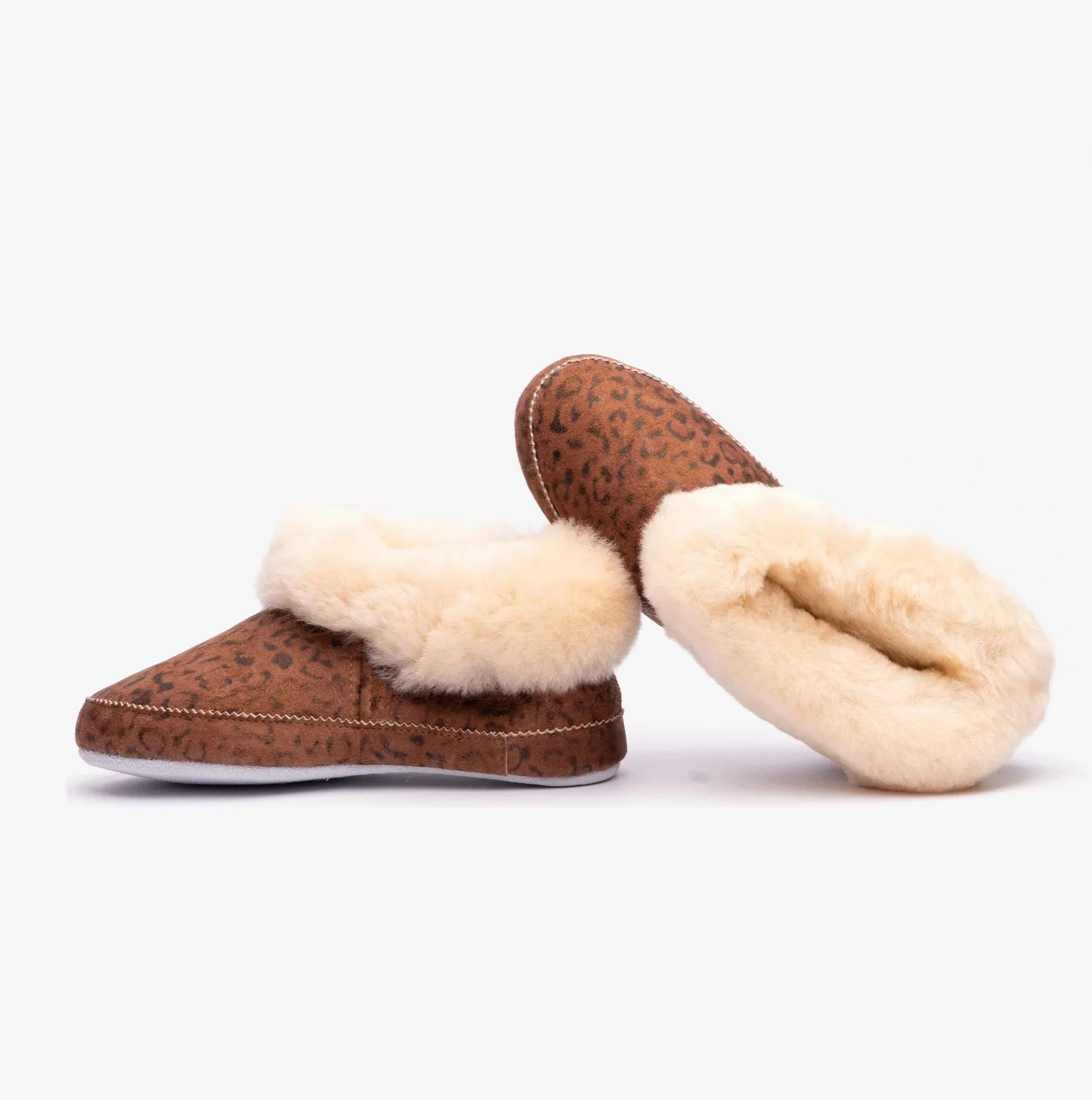 Shepherd of Sweden Emmy Sheepskin Slippers Boots Chestnut/Leopard