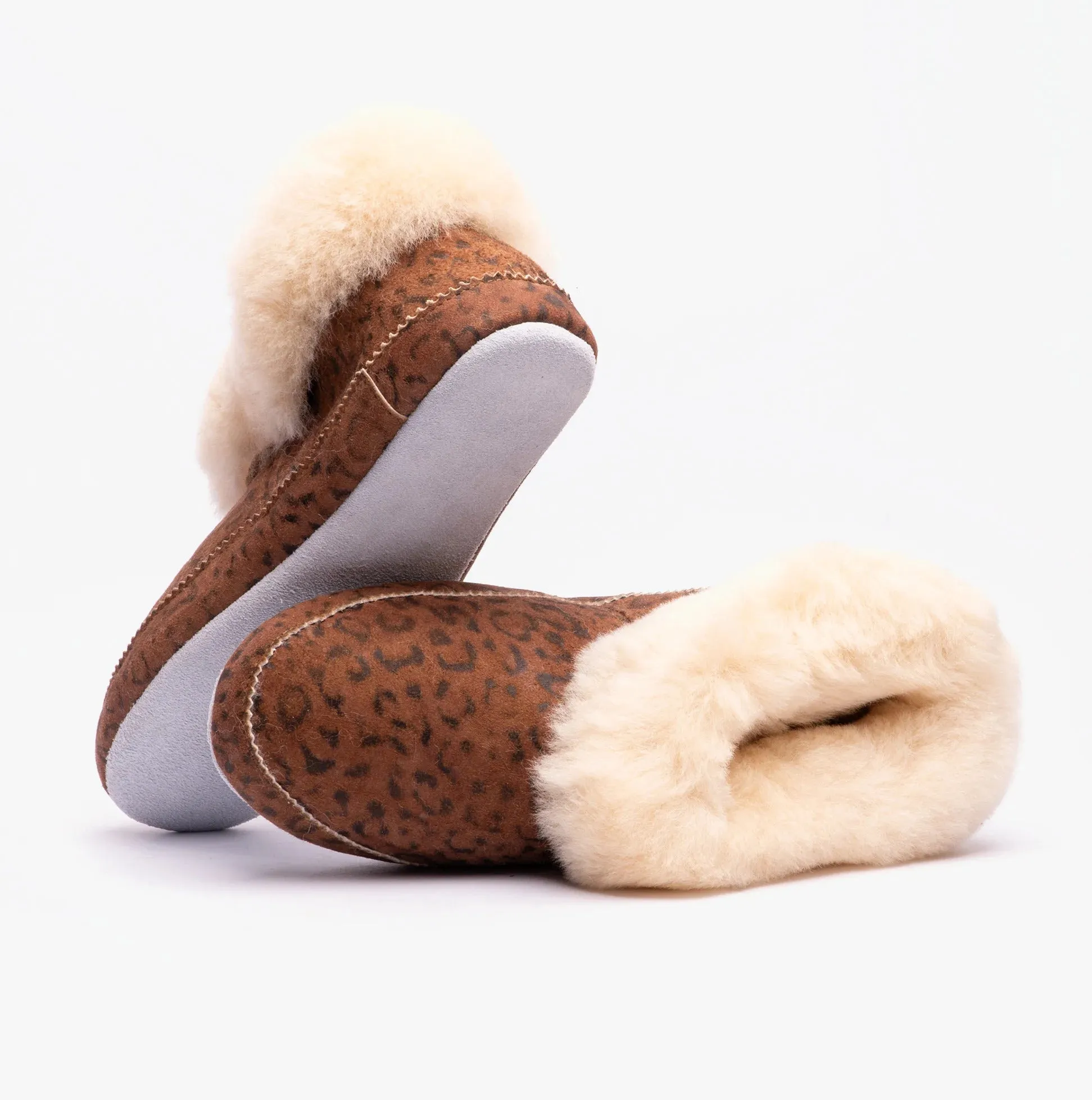 Shepherd of Sweden Emmy Sheepskin Slippers Boots Chestnut/Leopard
