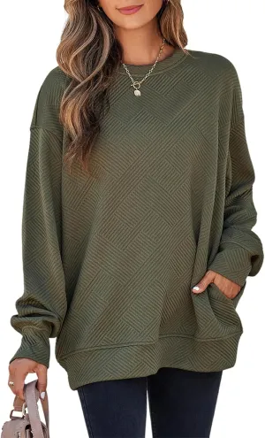 SHEWIN Womens Oversized Sweatshirt Fall Fashion 2024 Long Sleeve Tops Casual Crewneck Sweatshirts with Pockets