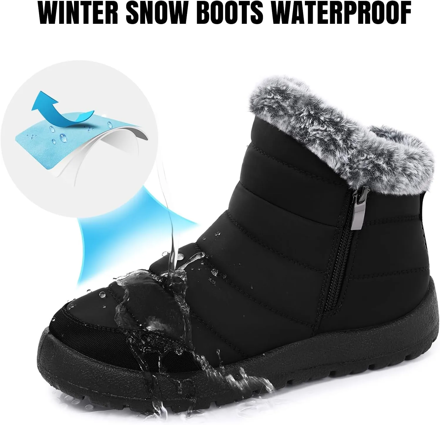 SHIBEVER Winter Boots For Women Snow: Warm Fur Lined Waterproof Ankle Boots - Outdoor Walking Non Slip Booties