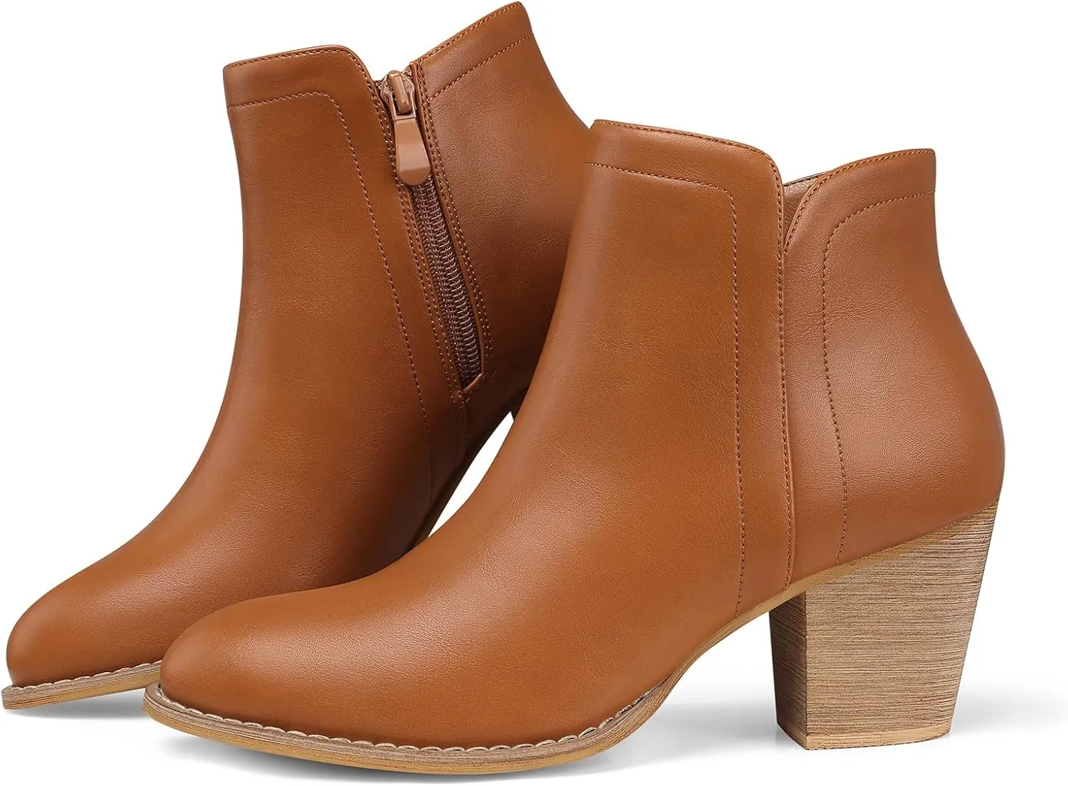 SHIBEVER Women's Ankle Boots Heel: Chunky Low Heeled Almond Toe Short Booties with Zipper Faux Suede Dress Western Fall 2025 Shoes