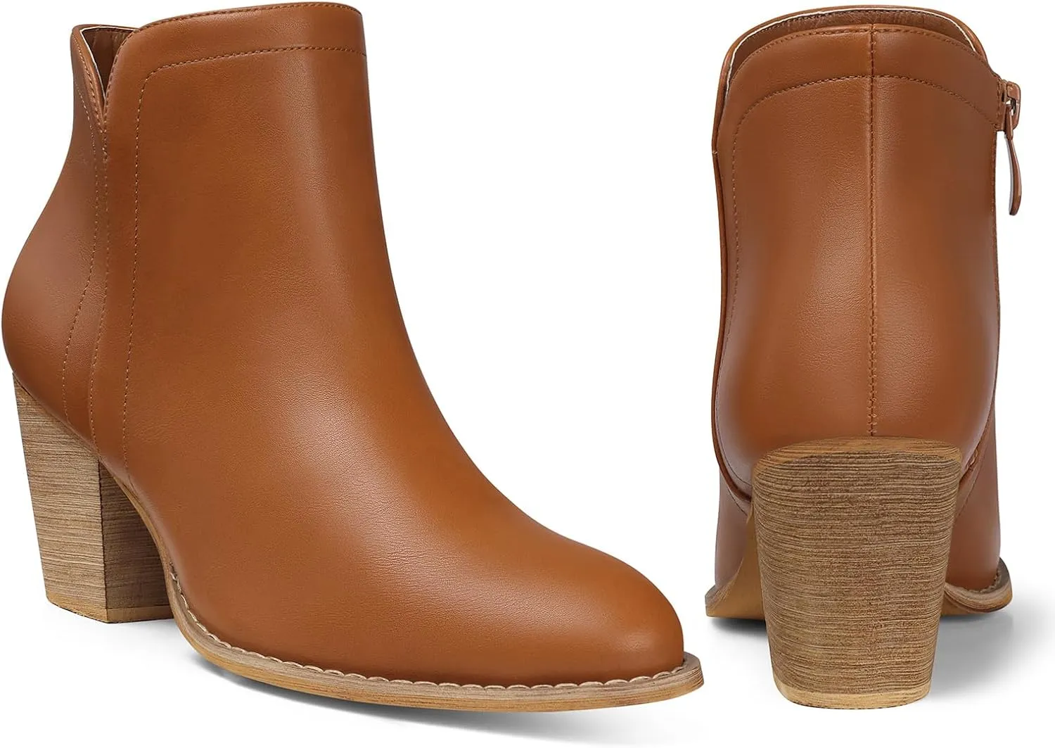 SHIBEVER Women's Ankle Boots Heel: Chunky Low Heeled Almond Toe Short Booties with Zipper Faux Suede Dress Western Fall 2025 Shoes