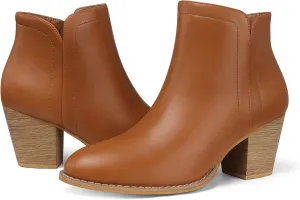 SHIBEVER Women's Ankle Boots Heel: Chunky Low Heeled Almond Toe Short Booties with Zipper Faux Suede Dress Western Fall 2025 Shoes
