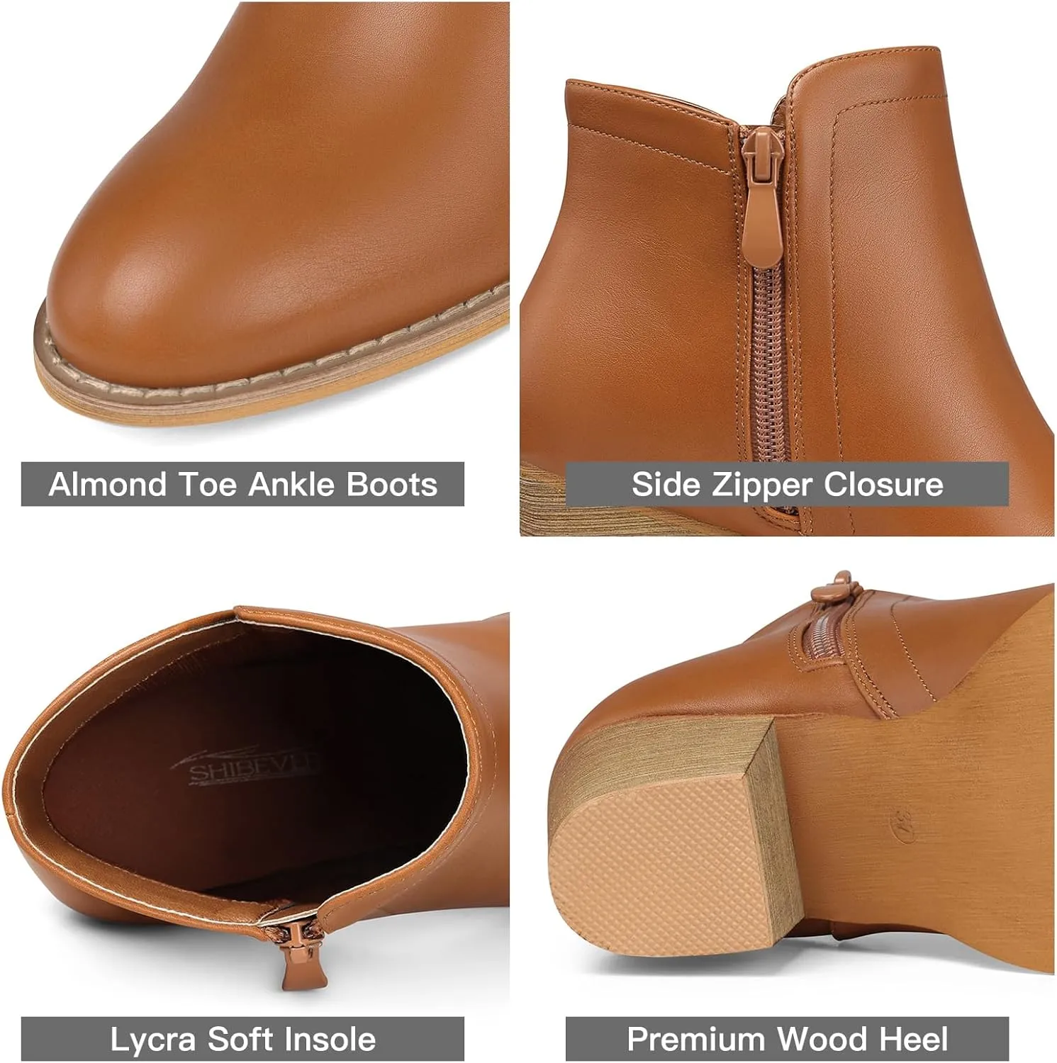 SHIBEVER Women's Ankle Boots Heel: Chunky Low Heeled Almond Toe Short Booties with Zipper Faux Suede Dress Western Fall 2025 Shoes