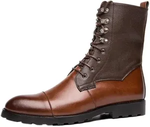 Shoes Men's Personalized Brown Stitching Lace-up Leather Boots Oxford Shoes(10)