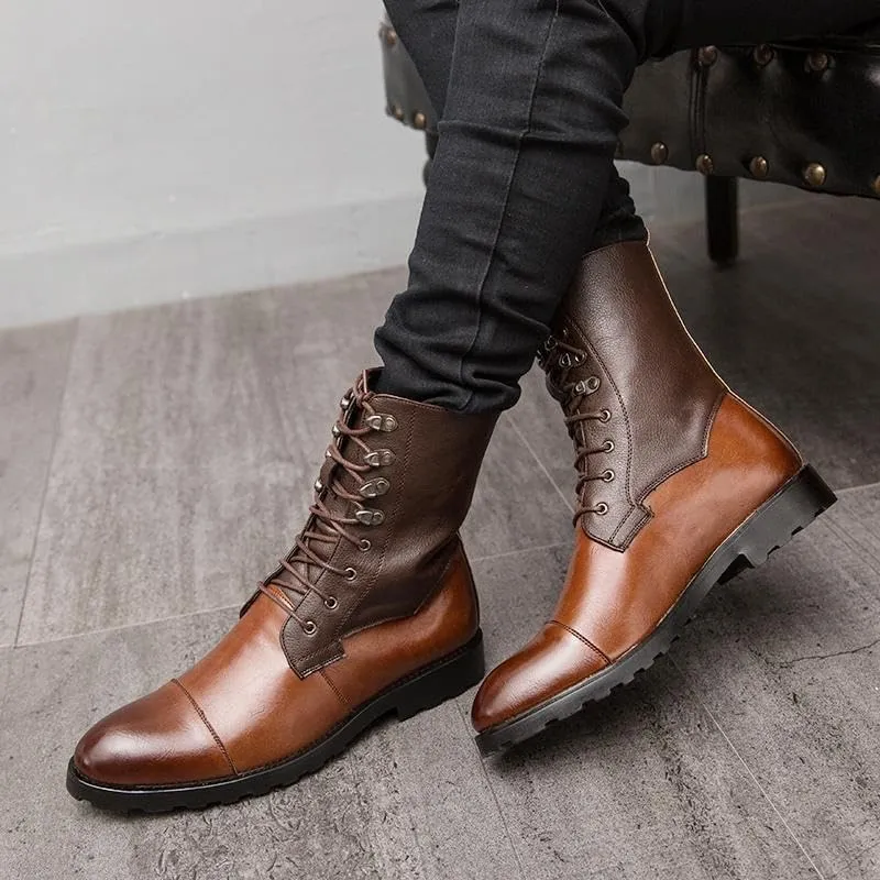 Shoes Men's Personalized Brown Stitching Lace-up Leather Boots Oxford Shoes(10)