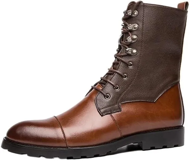 Shoes Men's Personalized Brown Stitching Lace-up Leather Boots Oxford Shoes(10)