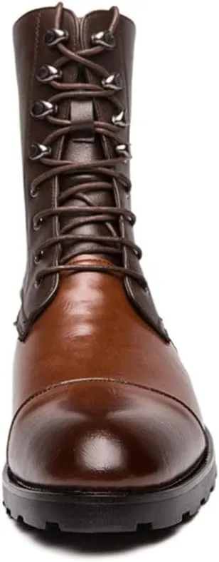 Shoes Men's Personalized Brown Stitching Lace-up Leather Boots Oxford Shoes(10)