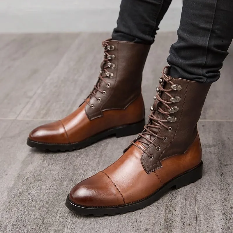 Shoes Men's Personalized Brown Stitching Lace-up Leather Boots Oxford Shoes(10)