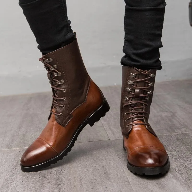 Shoes Men's Personalized Brown Stitching Lace-up Leather Boots Oxford Shoes(10)