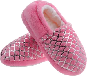 shoeslocker Girls Mermaid Slippers Princess Pink House Slippers for Little Kids