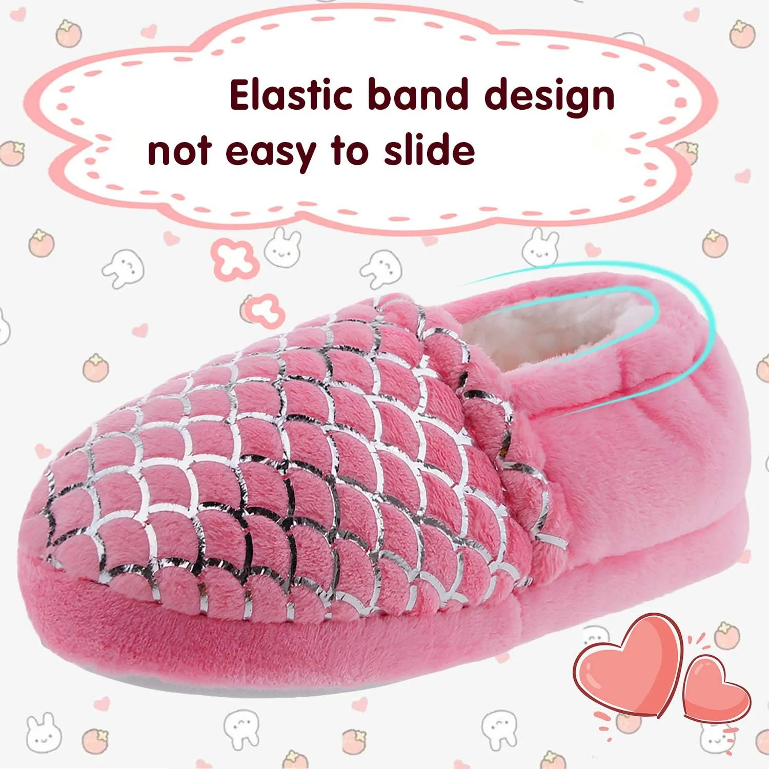 shoeslocker Girls Mermaid Slippers Princess Pink House Slippers for Little Kids